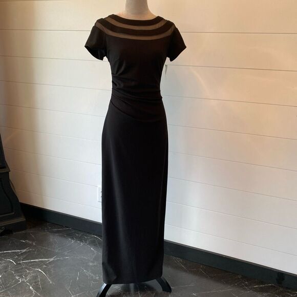 Women's X Evenings Long Scuba Crepe Short Sleeve Evening Gown Size 4 - Picture 1 of 12